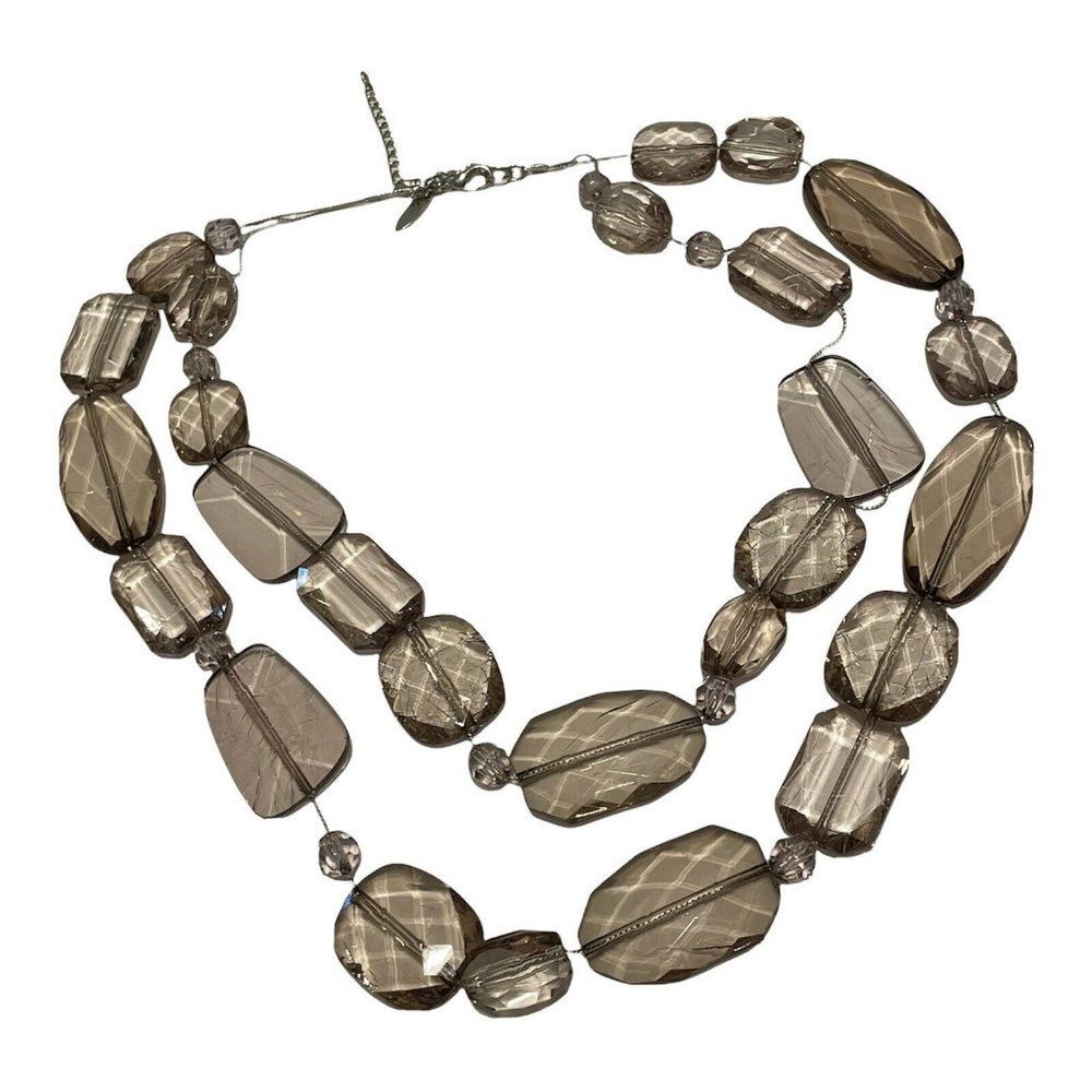 22-25” NY & Co smoked Gray crackeled acrylic multistrand Beaded necklace